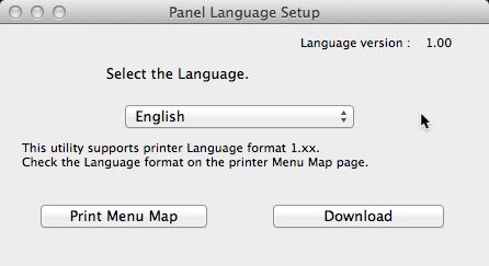 Verktyg för Mac OS X Verktyg för Mac OS X I detta avsnitt beskrivs verktyg du kan använda i Mac OS X. Språkinställningar för displayen Du kan ändra kontrollpanelens språk. 6 Välj ett språk.
