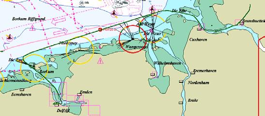 Nu var vädret inte vad vi hade tänkt oss så vi vände vid Zoutkamp väster om Groningen. Tillbaka i Delfzijl avtog NV-vinden och vi gick ut kl 13 den 19 juli med ebb förbi Borkum.