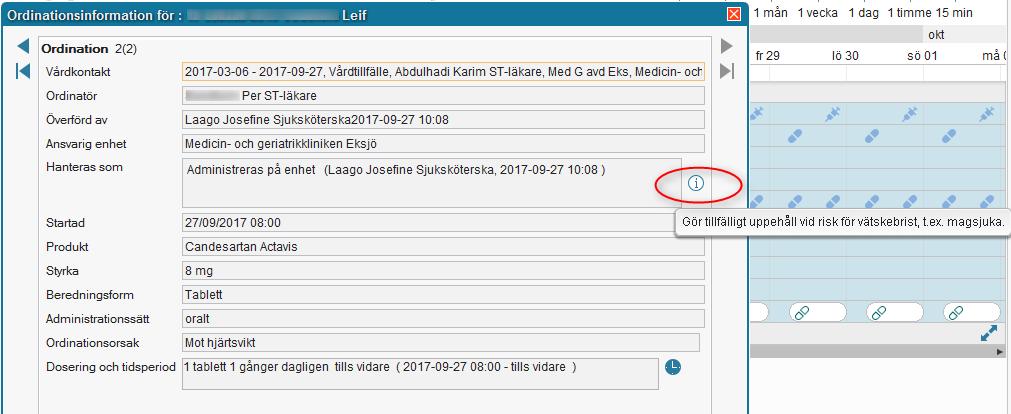 Bild 18 Ordinationsinformation Lägg muspekaren över informationssymbolen för att