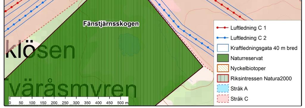 Då ledningen i huvudsak planeras i ett skogsklätt kuperat landskap med hög visuell tålighet bedöms påverkan på landskapsbilden bli liten oavsett var i området ledningen placeras.