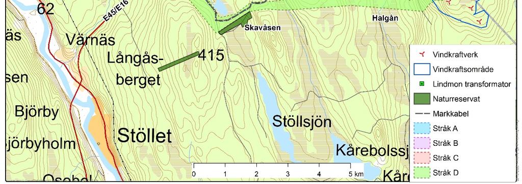 Stråken undviker även bergstoppar för att minska risken för att ledningen skadas av blixtnedslag och för att minska påverkan på landskapsbilden.