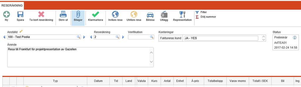 Attestering När klarmarkeringen gjorts visas reseräkningen redo för attestering hos konsultchefen. Denne attesterar elektroniskt i Flex och har fysisk reseräkning med underlag att tillgå.