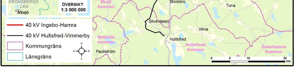 ON Elnät Sverige A har nätkoncession för linje (tillstånd) för en 40 kv luftledning mellan Ingebo, vilket är avgreningspunkten på 40 kv regionnätsledningen mellan Hultsfred och Vimmerby, och