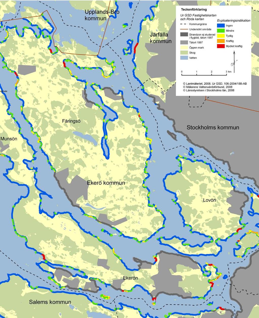 2 Kartan visar resultat från Mälarens vattenvårdsförbunds kartering av strand exploatering kring Mälaren.