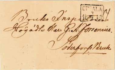 snällposten. Portot från Uppsala till Tierp var 3 Skilling Banco för ett brev i första viktklass, vilket gällde från 1/1 1831 till enhetsportots och frimärkenas införande den 1/7 1855.