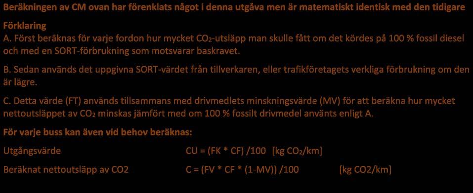 CF = CO2-utsläpp per liter fossil diesel [Kg CO2/liter drivmedel] = 3,1 10 S 1, S 2 S n = Körsträcka för fordon nr 1, nr 2 osv, (km/år) S tot = Sammanlagd körsträcka för alla fordonen i beräkningen