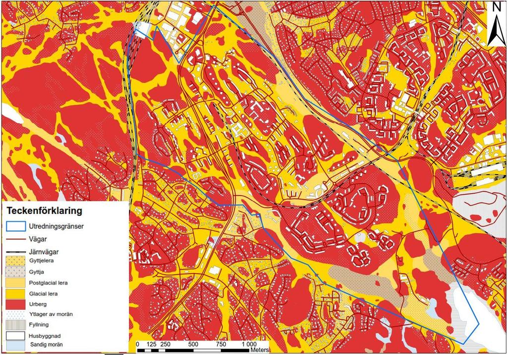 Inkom till Stockholms stadsbyggnadskontor - 2017-03-15, Dnr 2016-05329 Figur 4: Jordartskarta (Jordarter 1:25 000-1:100 000 Sveriges geologiska undersökning (visningstjänst)) Magelungen är