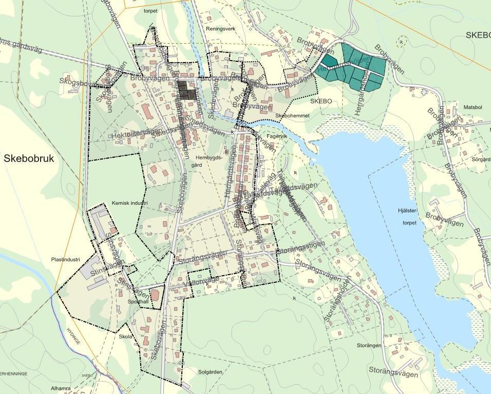 Figur 5. Skebobruk. Befintligt verksamhetsområde inom svart markering.