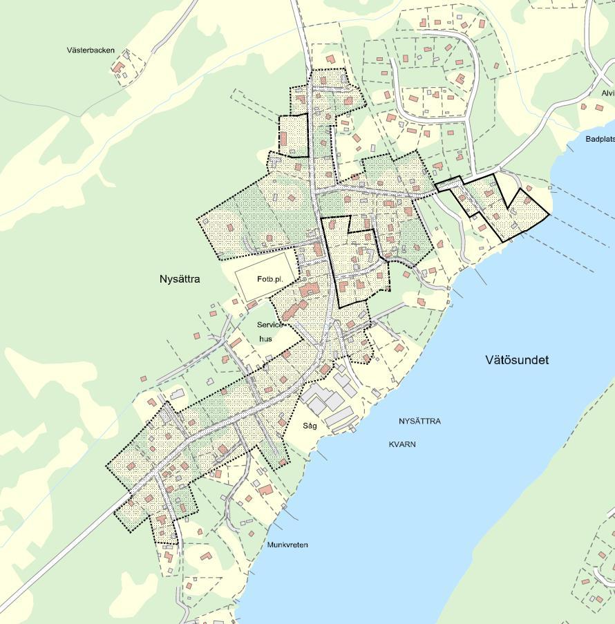 Figur 7. Nysättra. Befintligt verksamhetsområde inom svart markering.