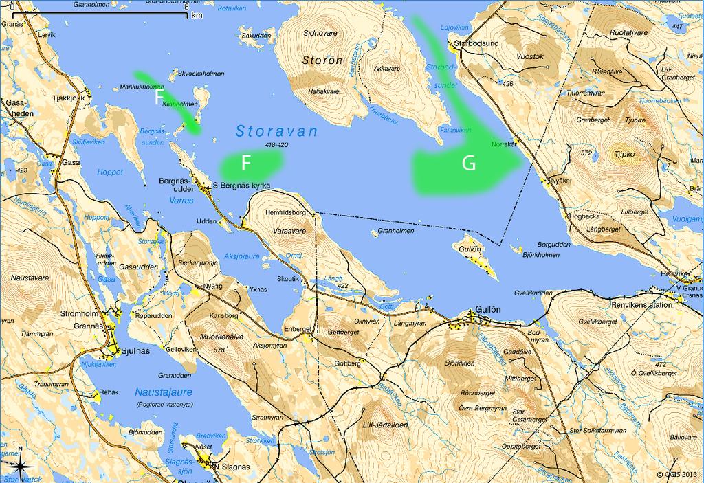 ktber 21, 2013 Kartr över Stravans nrra ch södra del. De grönfärgade mrådena utgör mråden sm utifrån vind- ch djupförhållanden ansågs lämpliga för närmare utredning för vattenbruk 1988.