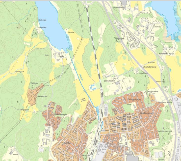 Sida 8 (15) 3.3 Vattenskyddsområde Det aktuella området är inte beläget inom vattenskyddsområdet för Upplands Väsbys vattentäkt. 3.4 Recipienten och dess status Dagvatten från Vilunda 18:1 leds till Väsbyån och vidare ut i Oxundasjön, se bild 4.