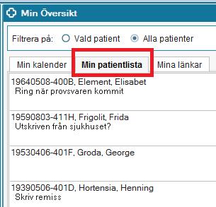 Sidan 16 Min patientlista nås