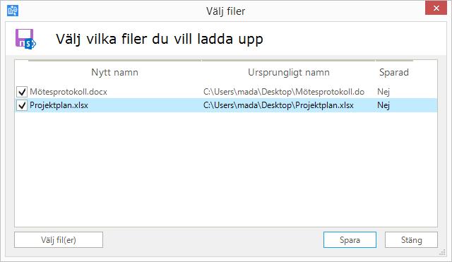 Figur 1 ingen fil har valts än Filer som ska sparas kan väljas på två sätt: 1. Genom att dra och släppa en eller flera filer från Windows skrivbord eller Windows Utforskare till dialogen. 2.