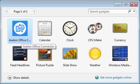 Installera Connectorns Windows Gadget Connectorn innehåller en Windows Gadget som användaren kan välja att lägga på sitt skrivbord.