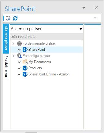 Fliken Sök dokument fungerar också på samma sätt som i Connectorns övriga dialoger.