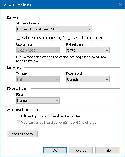 Kapitel 7 Verktygsfunktioner 203 ZoomText kamera dialogruta visas.
