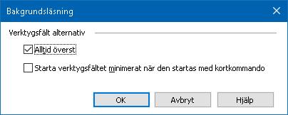 Kapitel 7 Verktygsfunktioner 209 Bakgrundsläsareinställning Bakgrundsläsarens inställning ger dig möjlighet att välja hur kontrollpanelen ska visas när du startar och kör Bakgrundsläsare.