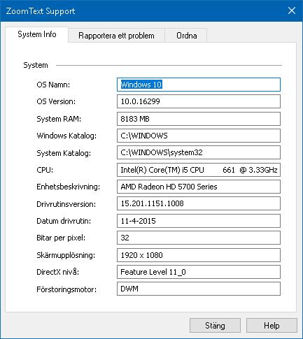 256 System System visar info som kan hjälpa till när man diagnoserar problem.