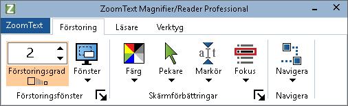 58 Förstoring flik Förstoring flik ger dig knappar för att aktivera och ändra alla ZoomTexts Förstoringsfunktioner.