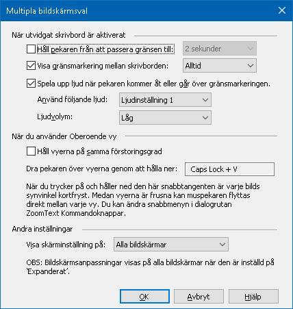86 Multipla bildskärmsinställningar Inställning Beskrivning När pekaren förflyttas mellan skrivborden Håll pekaren från att passera gränsen till: Visa gränsmarkering mellan skrivborden: Håller