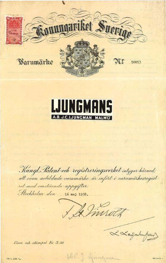 En historisk återblick 80 år sedan 1938 Mitt under brinnande krig registrerade Ljungman sitt nya varumärke med ett S på slutet och det kom att bli den mest kända bland