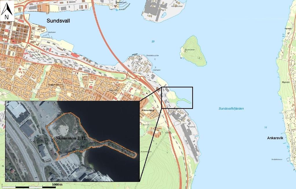 3 BESKRIVNING AV UNDERSÖKNINGSLOKALEN Fastigheten Skönsmon 2:12 ligger inom området Kubikenborg drygt tre km sydost om Sundsvalls centrum i Västernorrland.