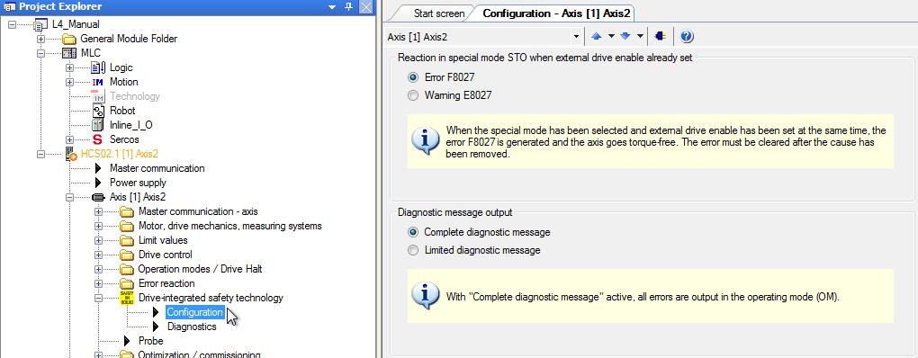 IndraDrive L3/L4 säkerhetsoption 10 4 Konfiguration i IndraWorks 4.1 Option L3 Optionen L3 är helt hårdvaru- och firmwarebaserad och säkerhetsfunktionaliteten som sådan går inte att konfigura.