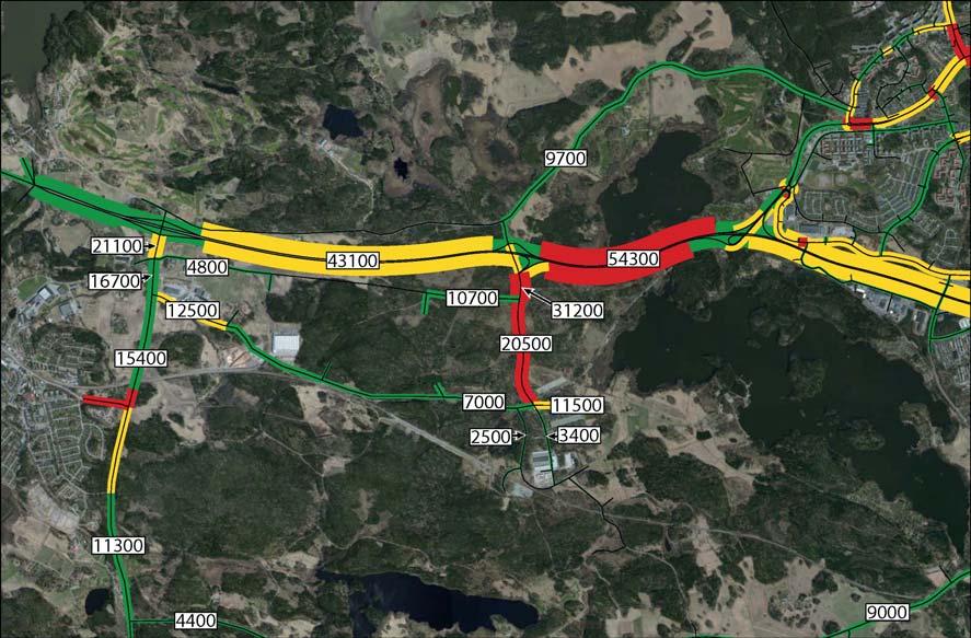 Vid en halv exploatering av Almnäs minskar trafikflödena på länkarna jämfört med full exploatering och Nykvarns trafikplats blir inte lika belastad.