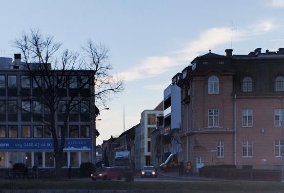 planerad byggnad sett från väster.