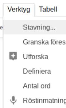 Stavning Placera markören där stavnings- funktionen ska påbörjas. Välj menyn Verktyg och klicka på Stavning Klicka på knappen Ignorera för att behålla stavningen av ordet.