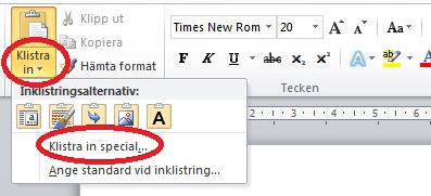 Om du kopierar in text från ett annat dokument kommer eventuella formatmallar från den första texten att följa med. Detta kan lösas på två sätt.