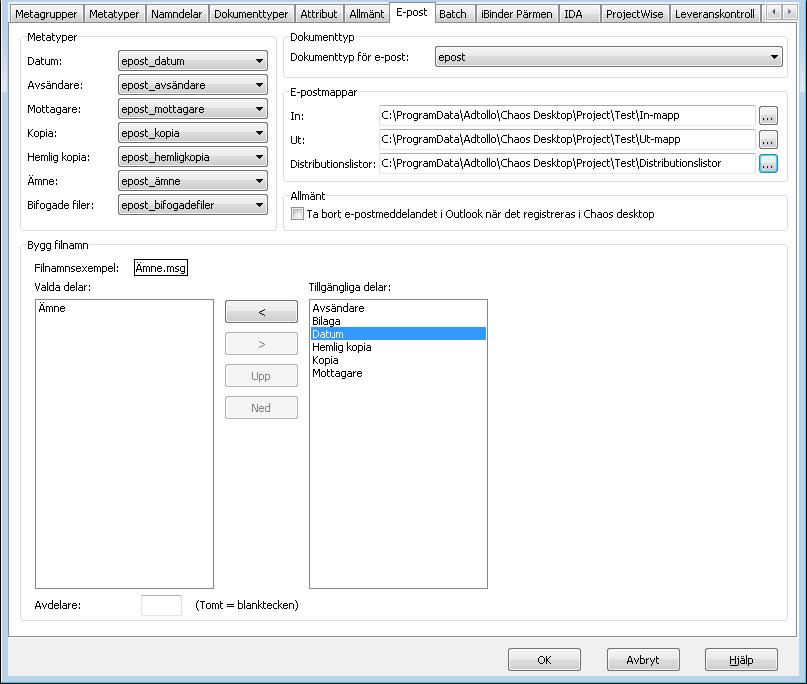 E-post Chaos desktop innehåller ett tillägg för Outlook. Denna skapar en knapp i Outlook som heter Registrera e-post i Chaos desktop.