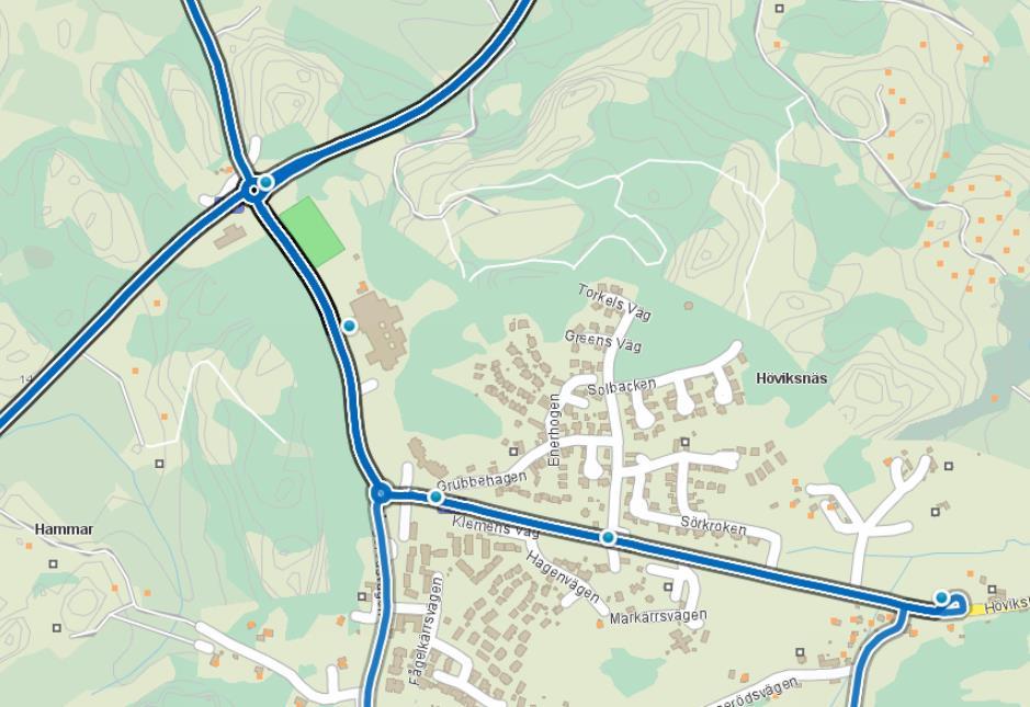 8 (22) 2.2 Trafiknät Kollektivtrafik Inom programområdet finns det två stycken busshållplatslägen, vilka är markerade med blått i Figur 6 nedan.