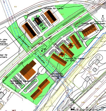 3 Illustrationsplan för området Söder om Terminalvägen föreslås två verksamhetsområden, KH.