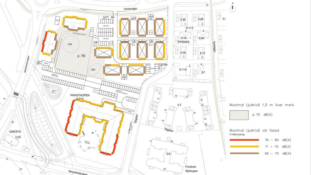 Gnesta kommun Sid 5(12) möjlig byggnadsplacering och utformning samt förstärkt trafikbullerisolering och lämplig planlösning går att erhålla bostäder med god ljudkvalitet.