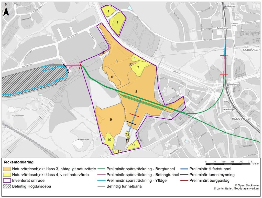 tidigare, för groddjur, kända områden. I område 1 ligger Gökdalens våtmark. Figur 5.