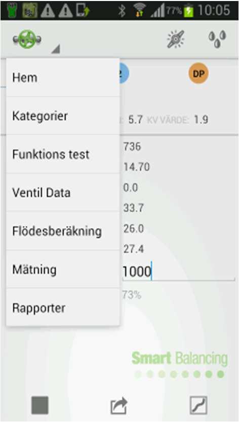 Mätning, forts Använd Direkt rapport funktionen för att skapa en Excel-Balancing rapport direkt i terminalen, Smartphone eller surfplatta.