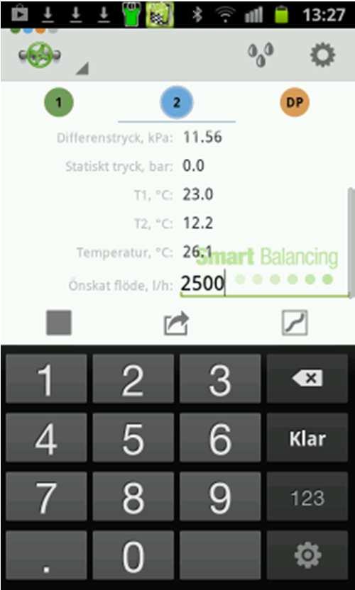 Mätning, forts. 4.2 Mätmetod 2. Peka och drag till Mätmetod 2. Om det finns ett börvärde för flödet så skrivs det in vid Önskat flöde.