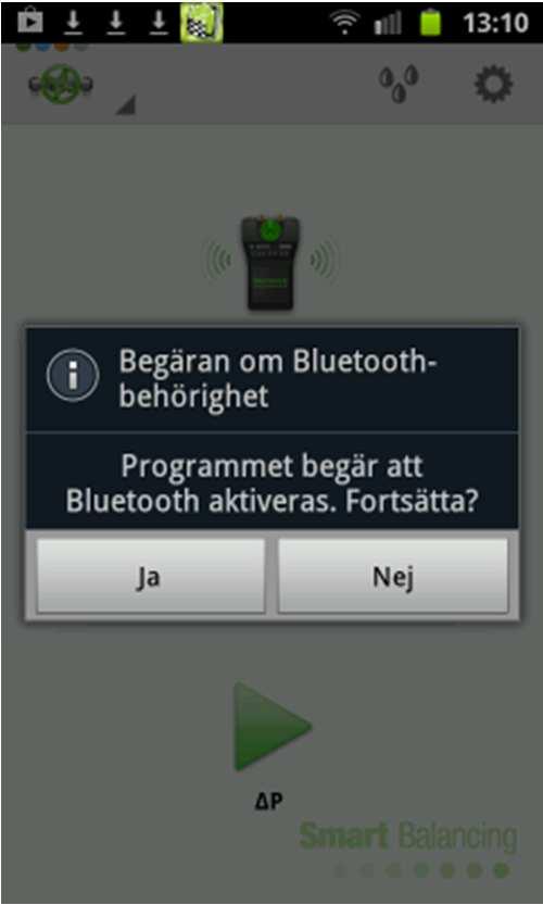 För att kunna köra hela programmet så ska Mätsensorn vara påslagen. (On/Off knappen). Tryck på Anslut sensorn och sedan Skanna. De 4 sista siffrorna i Mätsensorns serienummer visas på skärmen.