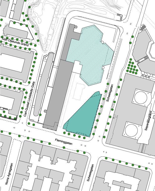 SID 5 (9) Förslaget innebär befintlig paviljongsbyggnad rivs samt att det öppna förhållandet mellan gator och parken i kvarterets mitt delvis byggs igen.