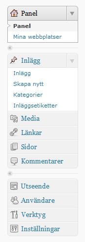 I Primär webbplats kan du välja vilken av dina bloggars panel som öppnas då du