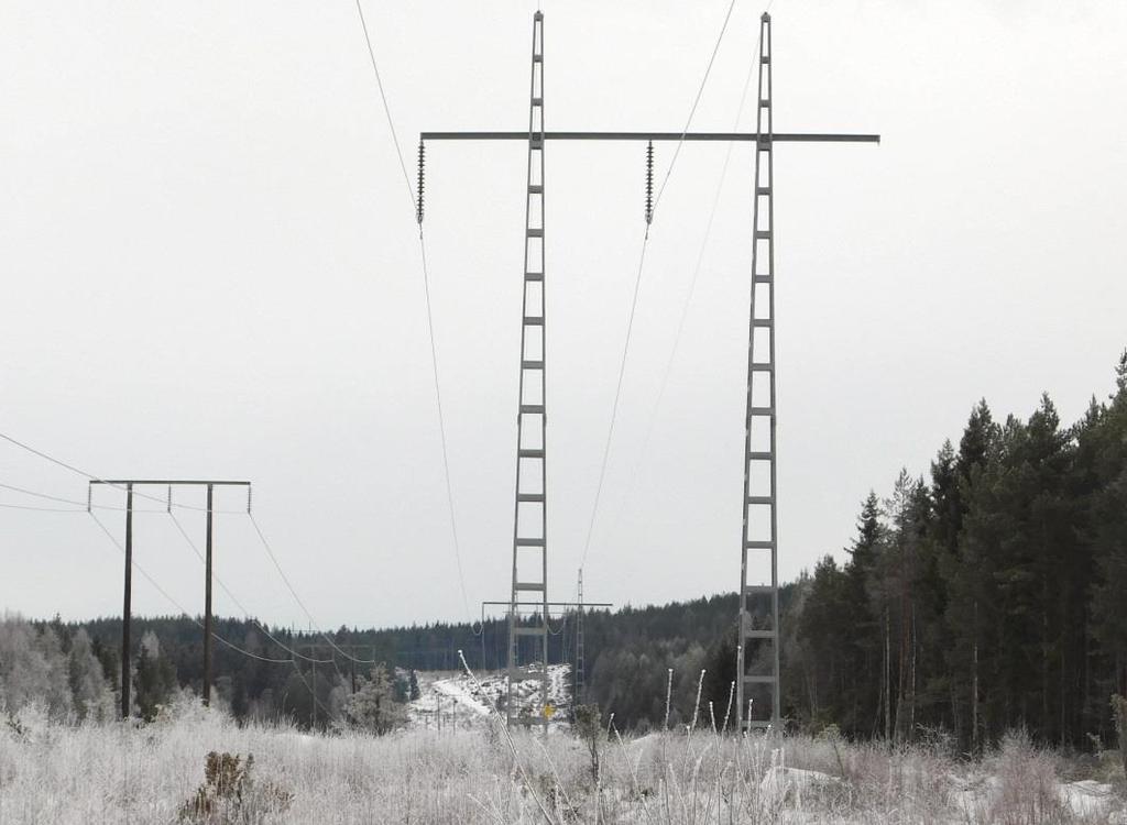 Figur 4. Ledningsgata vid Hybo. Ellevios ledning till vänster, Vattenfalls ledning till höger. 3.3 Ledningsunderhåll Starkströmsföreskrifterna ställer krav på omfattningen av ledningens underhåll.