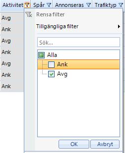 Gå vidare genom att välja fliken Aktiviteter. Där återfinns de aktiviteter som hör till samtliga varianter av tåget som visas i översikten.