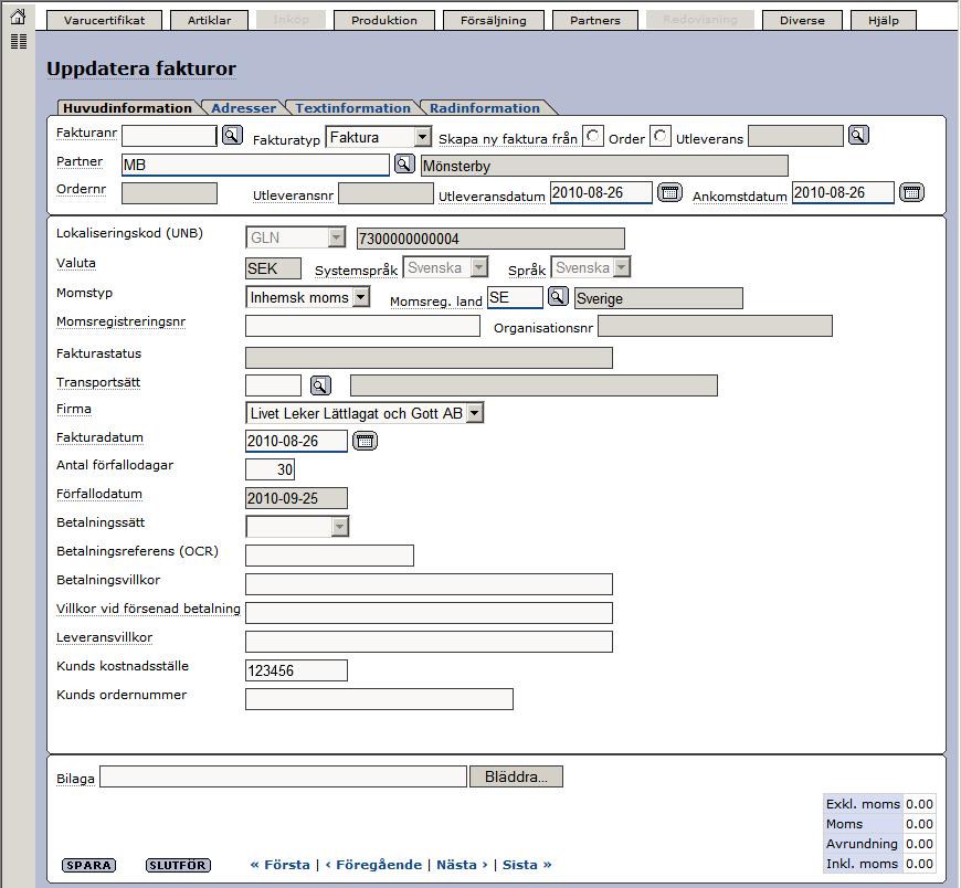 Senast Uppdaterad: 10-11-10 Exder Svefaktura Mölndal Sida 10 av 19 En del information hämtas nu automatiskt och ni kan fylla i övrig önskad informatio.