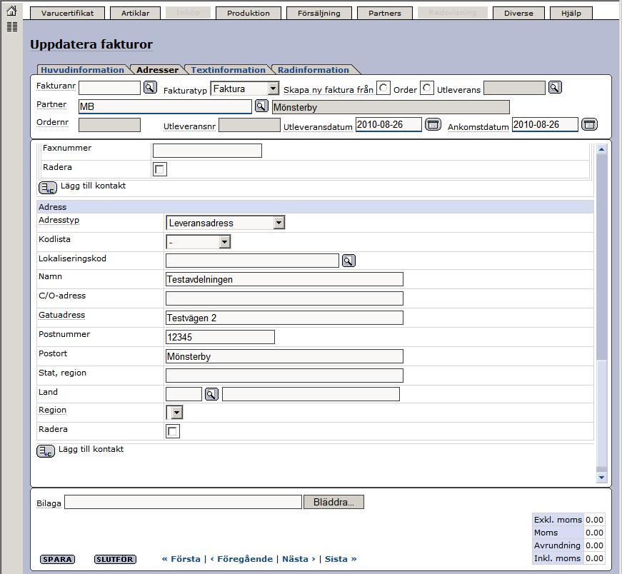 Senast Uppdaterad: 10-11-10 Exder Svefaktura Mölndal Sida 12 av 19 Här väljer ni då adresstypen Leveransadress.