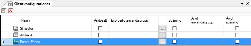 I Ethiris Admin under Säkerhet/Behörighet kan man sätta generella behörighetskrav för samtliga klientkonfigurationer i servern med avseende på Läsa respektive Visa klientkonfigurationer.