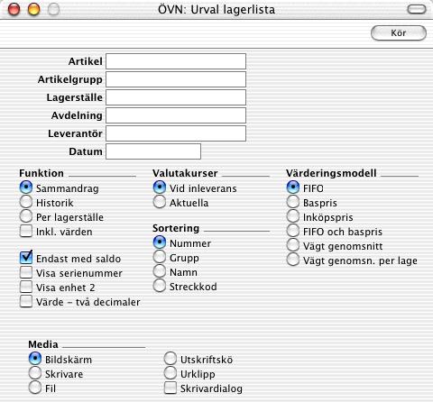 Kapitel 3: Varulager - Rapporter - Lagerlista Artikel Klistra in Special Registret Artiklar Intervall Alfanumeriskt Ange ett artikelnummer (eller ett intervall av nummer) för att ta fram en