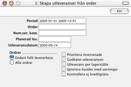 Kapitel 1: Order - Underhåll - Skapa utleveranser Skapa utleveranser Den här funktionen ger dig möjlighet att batchvis skapa utleveranser.