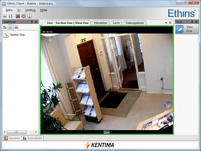 Senare, när vi har flera kameravyer kan du välja vilken som ska vara aktiv genom att klicka i den. Figur 2.41 En vald kameravy som visas i Ethiris Client omges av en grön ram. Inspelningsknappen 2.