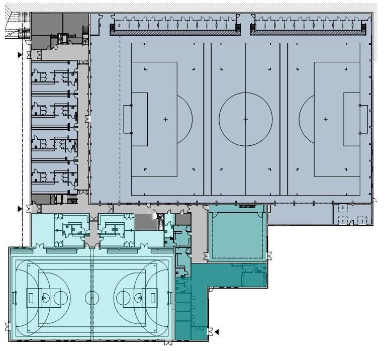 Föreningsförråd Teknik Entré Omklädning Teknikhall fotboll 40 x 60 m